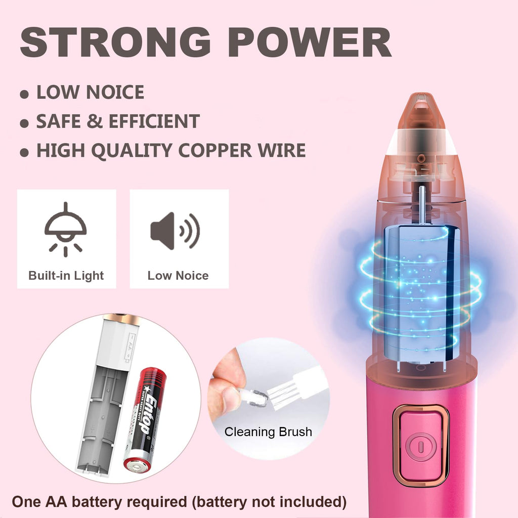 Eyebrow Trimmer for Women - Electric Eye Brow Razor with LED Light Painless & Easy Clean for Eyebrows Face Nose Ear Hair Chin Lips Peach Fuzz Bikini Lines & Other Detailing - Battery Operated (Pink)