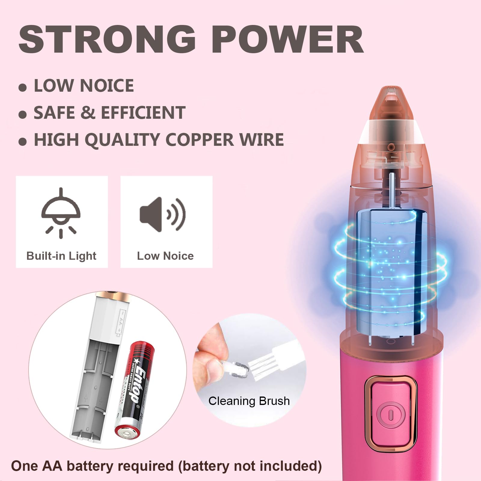 Eyebrow Trimmer for Women - Electric Eye Brow Razor with LED Light Painless & Easy Clean for Eyebrows Face Nose Ear Hair Chin Lips Peach Fuzz Bikini Lines & Other Detailing - Battery Operated (Pink)