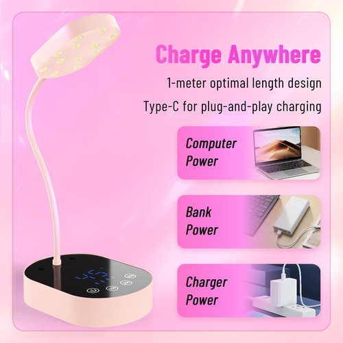 TCHMCITY Flash Cure lamp, 72W Mini Cordless Gel x Nail Lamp Flash Cure, Auto Sensor Gooseneck Portable USB Gel Nail Dryer U V Light with 3 Timers and LCD Display for Home DIY