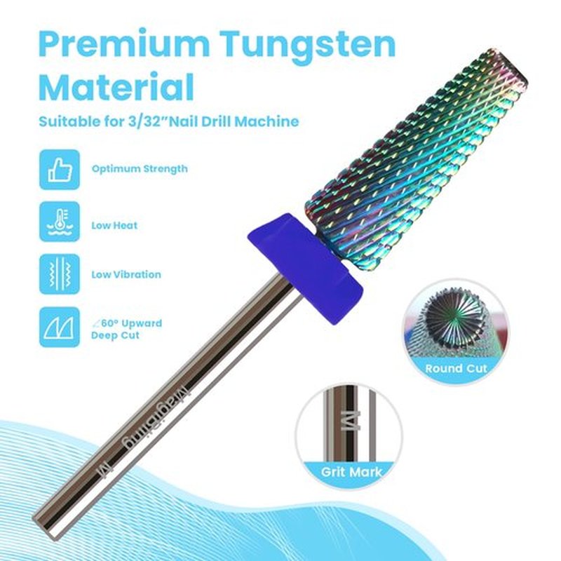 5-in-1 Super Cut Tapered Barrel Nail Drill Bit, 3/32’’ Tungsten Carbide Efile Bit for Fast Acrylic Hard Gel Removal, Enhanced Right-Handed for Professional Nail Techs, Manicure Salon Tool, Medium