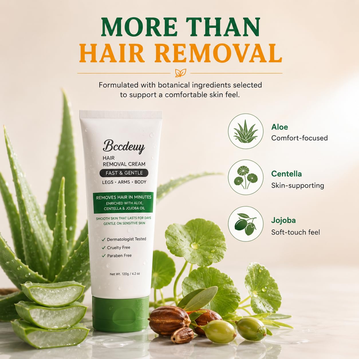BCCDEUY Hair Removal Cream for Women, 5–7 Min Fine Hair, Legs Arms Bikini