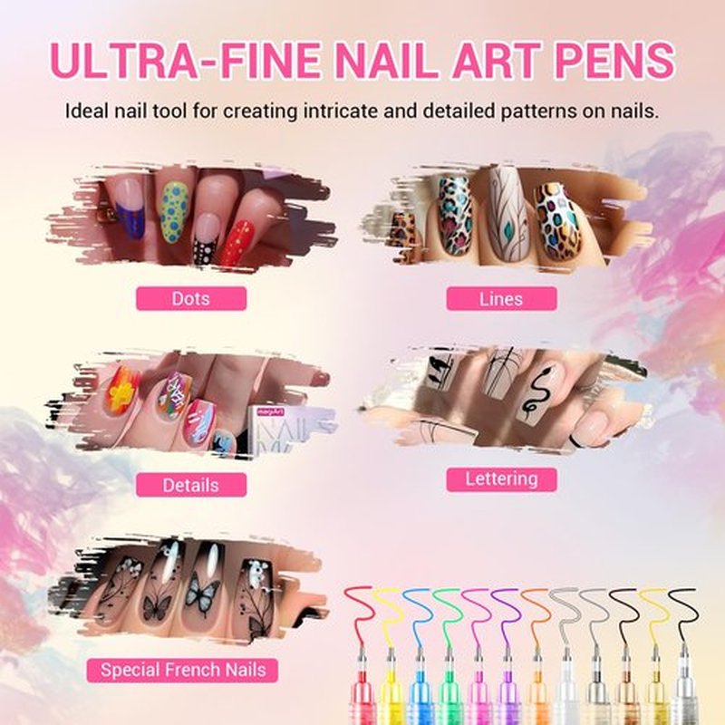 12 Colors Nail Art Pens, Fine Tips Nail Polish Pens Quick Dry, Graffiti Dotting Pen Acrylic Painted Pen Kit 3d Nail Polish Pens Drawing Painting for Diy Nails Art Design Manicure Tools
