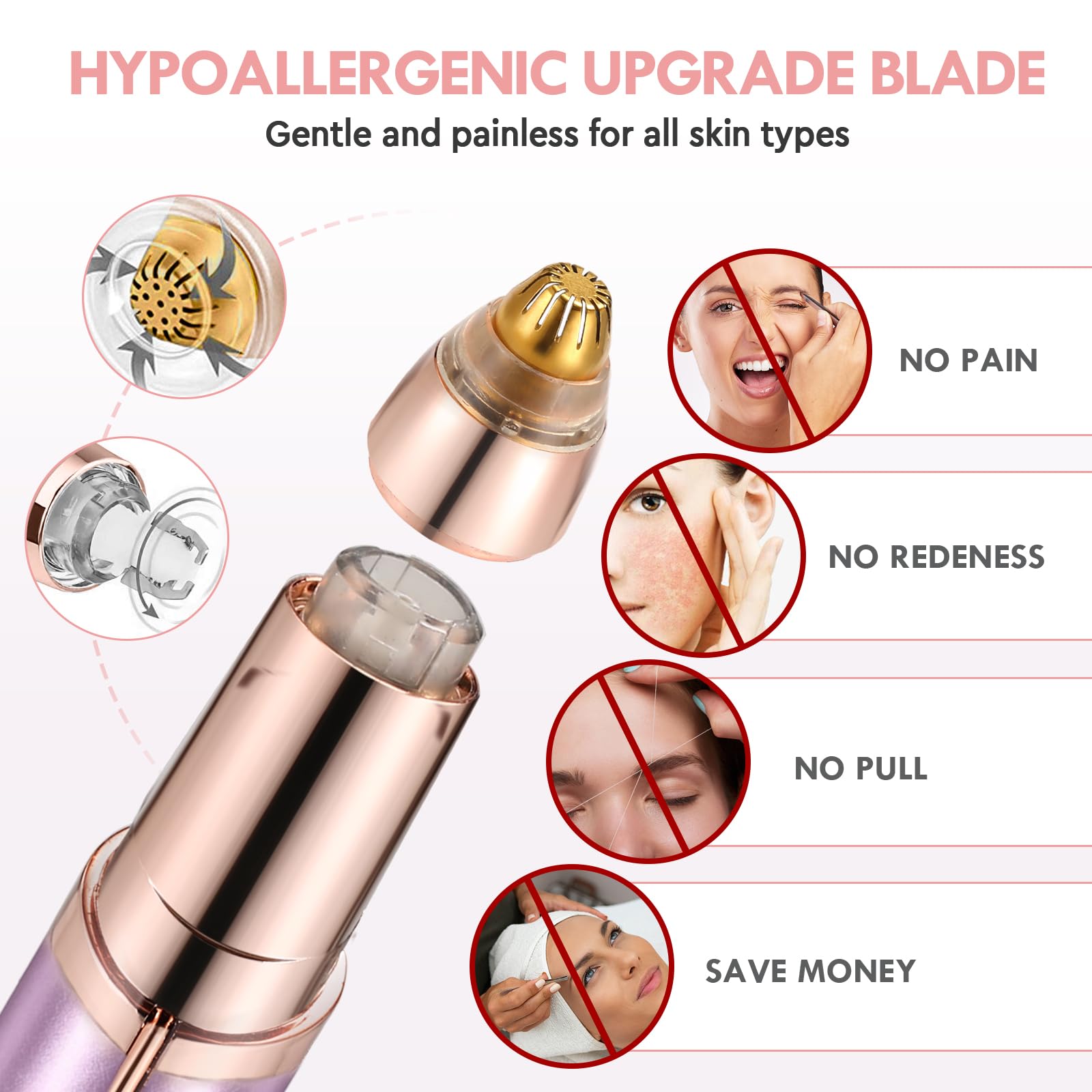 gurelax Eyebrow Trimmer for Women,Electric Eyebrow Hair Remover, Painless Brow Razor Shaper with LED Light, USB Rechargeable, Eye Brow and Face Epilator
