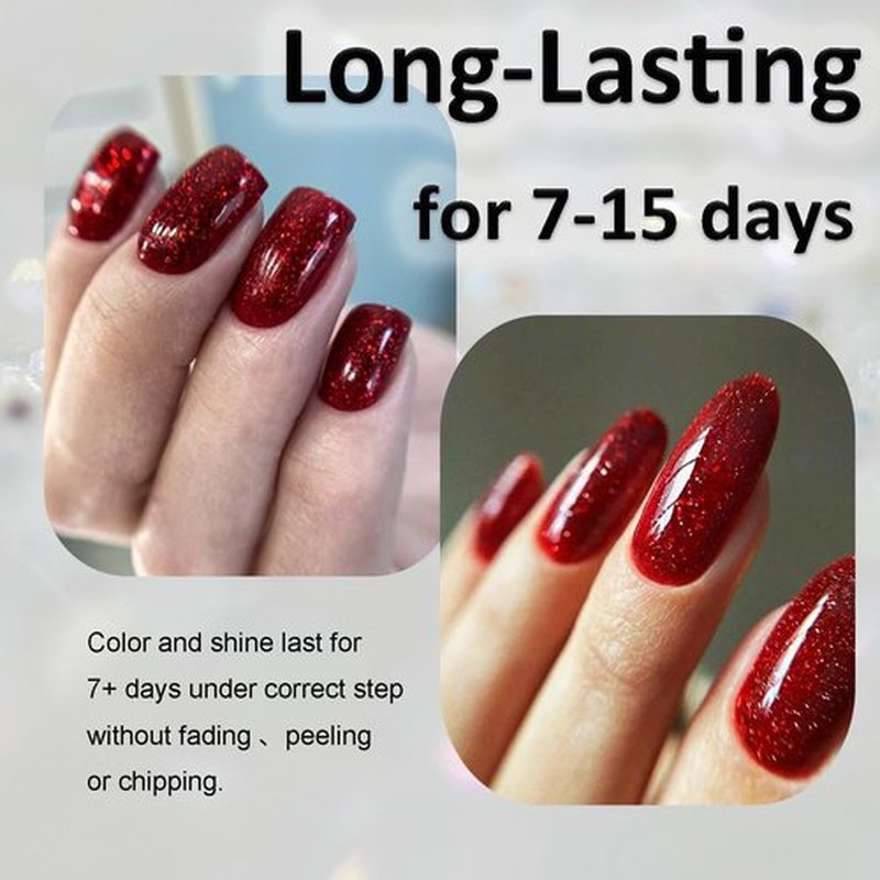 NovaCharm Dark Red Nail Polish - Burgundy Glitter Fingernail Polish - Chunky Bright Nail Varnish - High Glossy Sparkly Nail Polish Fast Drying Nail Gel for Women Girls DIY at Home