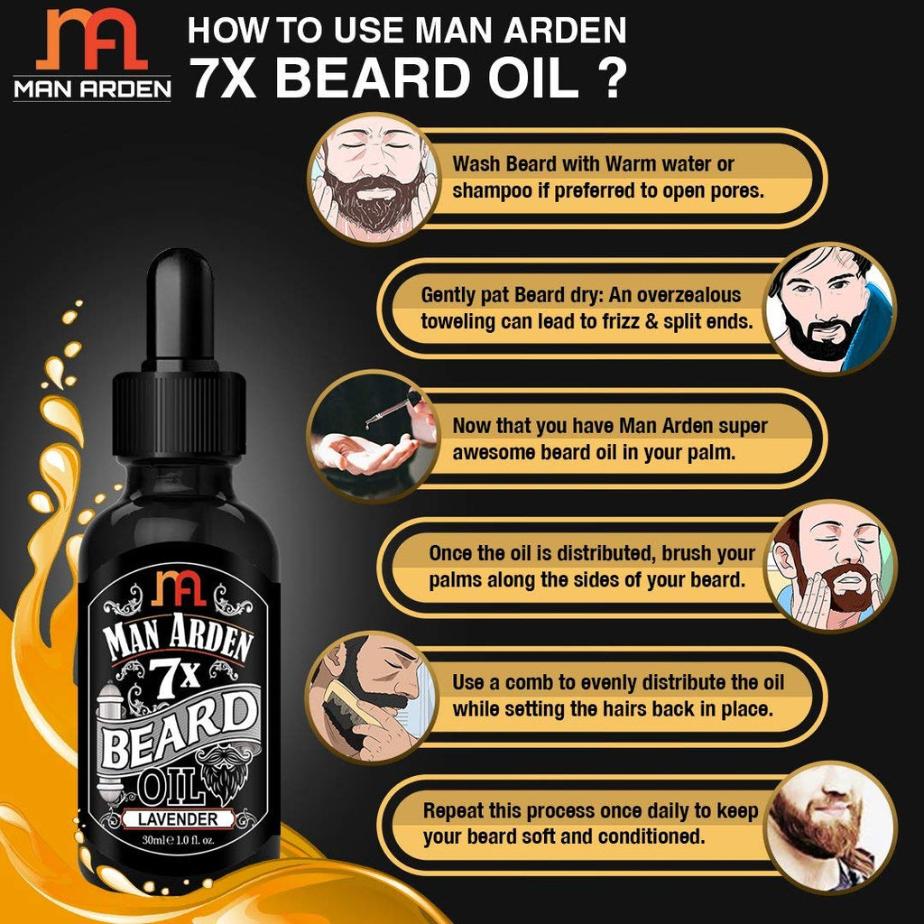Man Arden 7X Beard Oil (Lavender) 30ml, 7 Premium Oils For Beard Growth & Nourishment