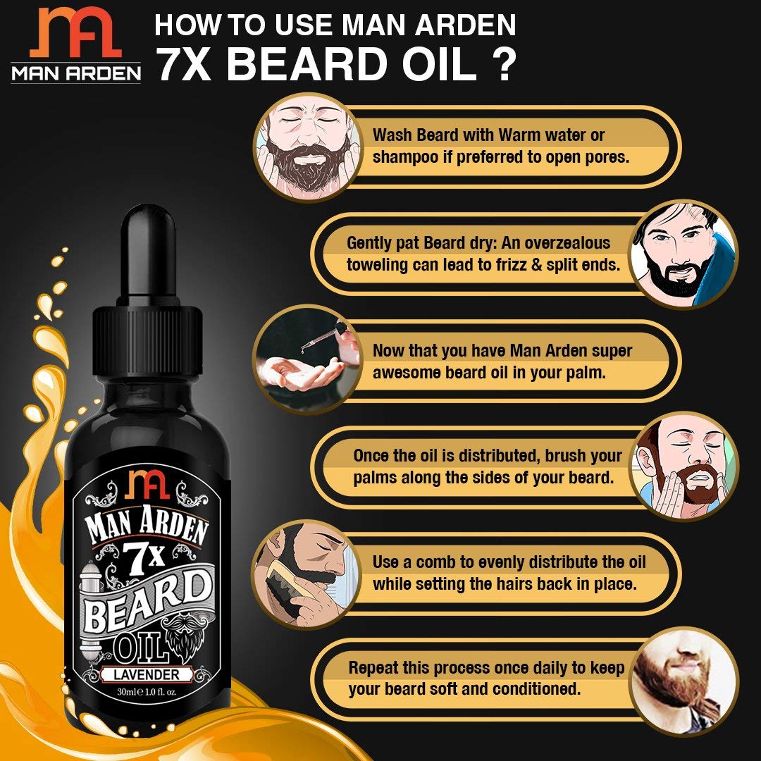 Man Arden 7X Beard Oil (Lavender) 30ml, 7 Premium Oils For Beard Growth & Nourishment