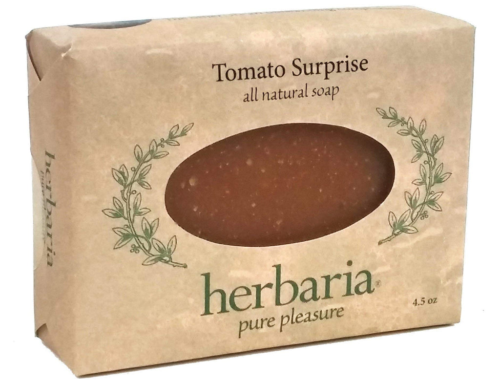 Herbaria Tomato Surprise Handcrafted All-Natural Complexion Soap with Essential Oils. 4.5 oz Bar. Enjoy 60 More Skin-Friendly Varieties.