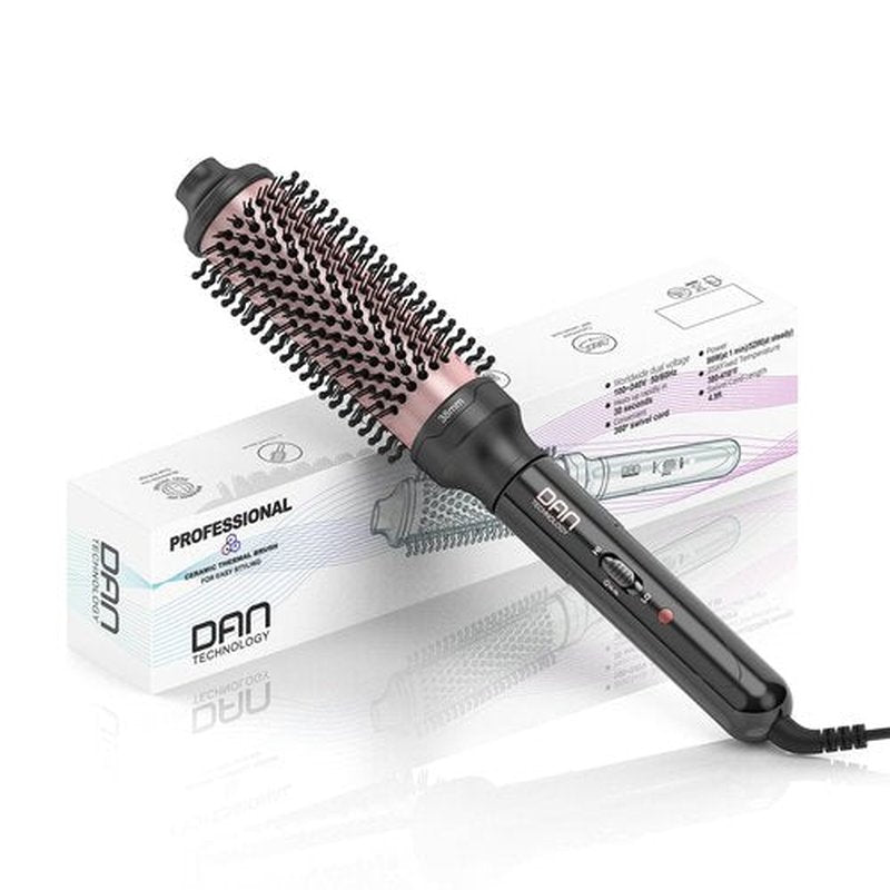 DAN Technology Thermal Brush,Non-Blowing Heated Round brush, Ceramic Curling Brush for Blowout Look,Dual Voltage travel curling brush, Dual PTC Fast Style thermal round brushs, 1.5 Inch(Black)
