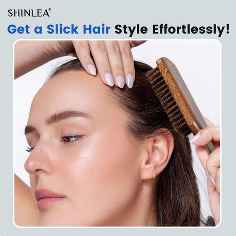 Boar Bristle Hair Brush for Men, Beard Brush with Wooden Handle for Beards Mustaches Grooming, and Soften Facial Hair, Slick Back Hair Brush for Thick & Fine Hair, Great Gift