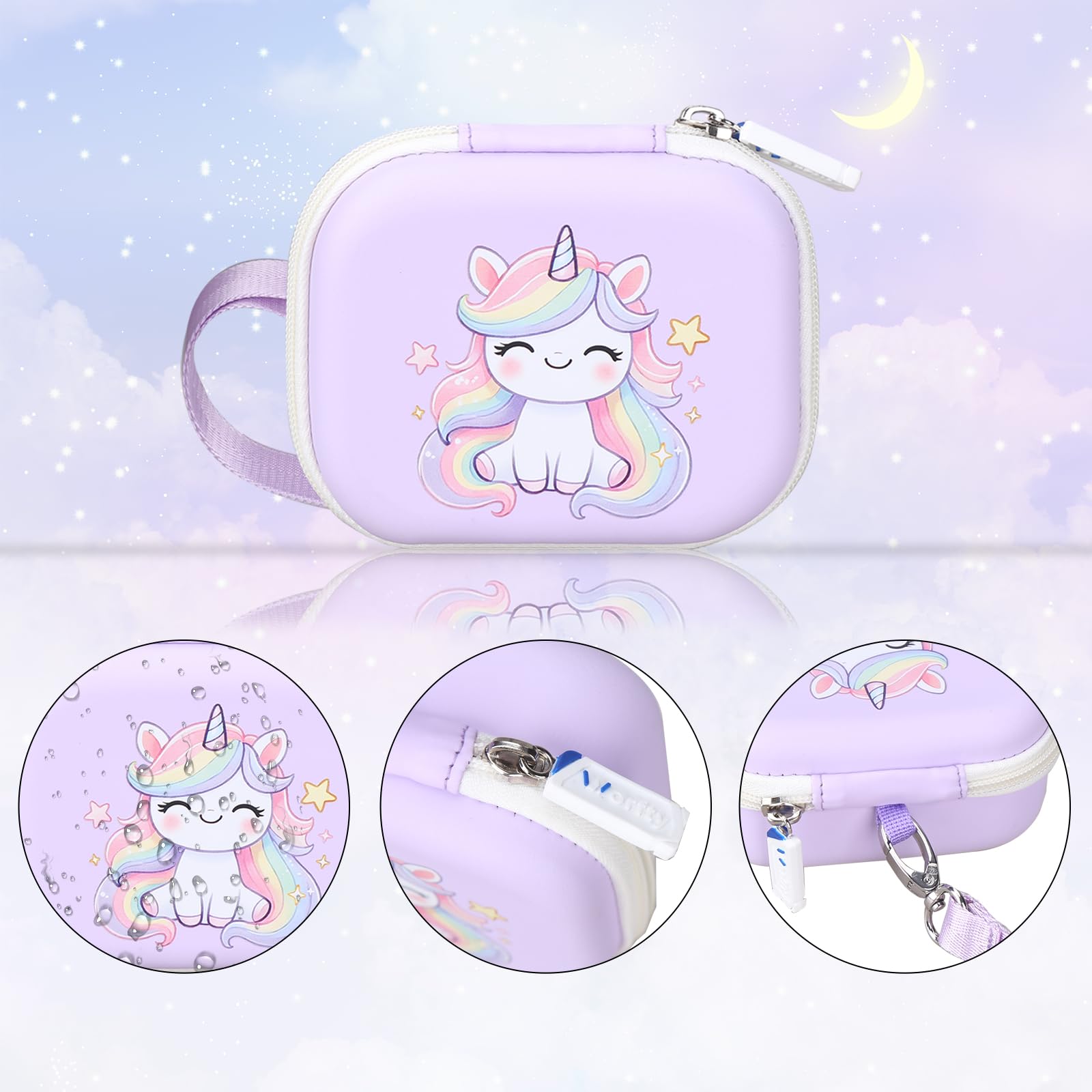 worfty Kids Camera Case Compatible with MAVOKIS/Envyvip/Seckton/KIZJORYA/Goopow Digital Video Camera Toys Camcorder Storage Holder Carrying - Purple Unicorn(Case Only)