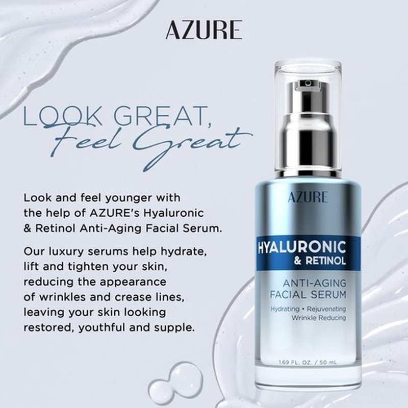 Azure Cosmetics Hyaluronic Acid Serum For Face - Ultra Hydrating, Dermatologist Tested, Anti-Aging Moisturizer for Dark Spots, Fine Lines & Wrinkles - Vegan, Clean Beauty, Korean Skin Care - 2 Pack