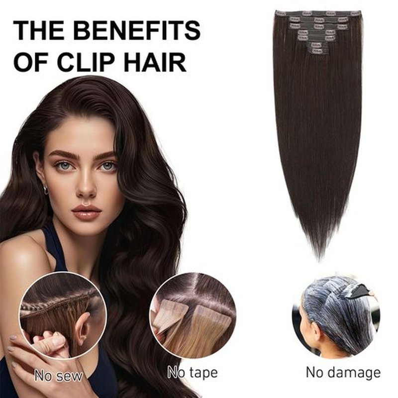 Dark Brown Clip in Hair Extensions Real Human Hair Bleach Blonde 20 inch 7pcs 80g/Pack, Human Hair Clip in Extensions, Salon-Grade Quality, Easy Comfort Wear for Women