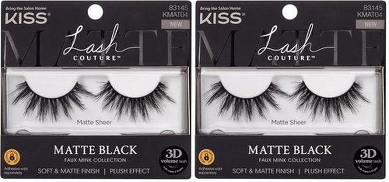 KISS Lash Couture False Eyelashes, Matte Black Faux Mink Collection, 3D Volume Lash, Soft & Matte Finish, Style 'Matte Sheer', 1 Pair Fake Eyelashes (Pack of 2)