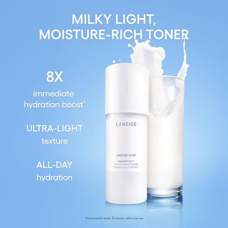 LANEIGE Cream Skin Toner - Lightweight Refillable Milky Toner with Ceramide & Peptide for Hydration & Firming