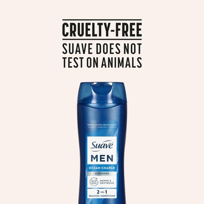 Suave Men Ocean Charge 2 in 1 Refreshing Shampoo & Conditioner with Pro Vitamin B5, Hydrates & Revitalizes Hair, Ocean Fresh Scent, 6 Count, 12.6 FL OZ