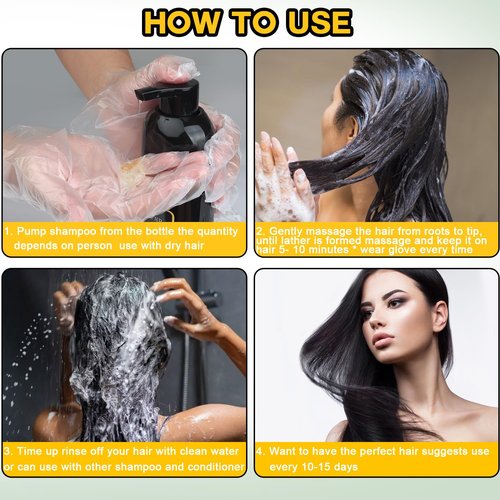 Hair Dye Shampoo 3 in 1 for Gray Hair, Herbal Ingredients Natural Shampoo Hair Dye for Women Men (Black)