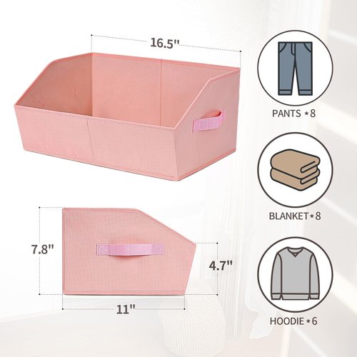 Homsorout Decorative Storage Baskets - Trapezoid Closet Bins with Handles, 10-Pack, Pink