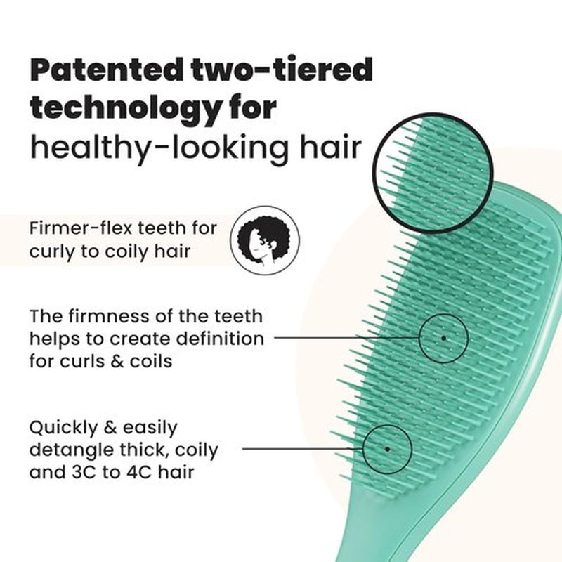 Tangle Teezer Ultimate Detangler Brush - Reduces Frizz & Breakage for 3C to 4C Curly Hair - Aqua Green