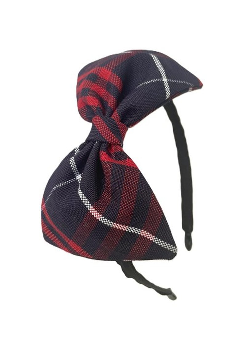ClassExceed School Headband, Plaid bow headband, back to school, available in variety of school plaids (Plaid 37 Classic Navy Red large plaid, Regular)