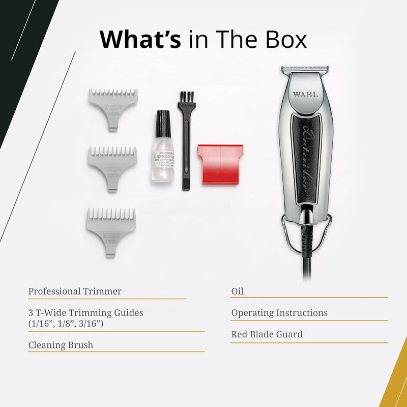 Wahl Professional Detailer Trimmer - Adjustable T-Blade | Corded Lightweight Design with 3 Guides & Accessories