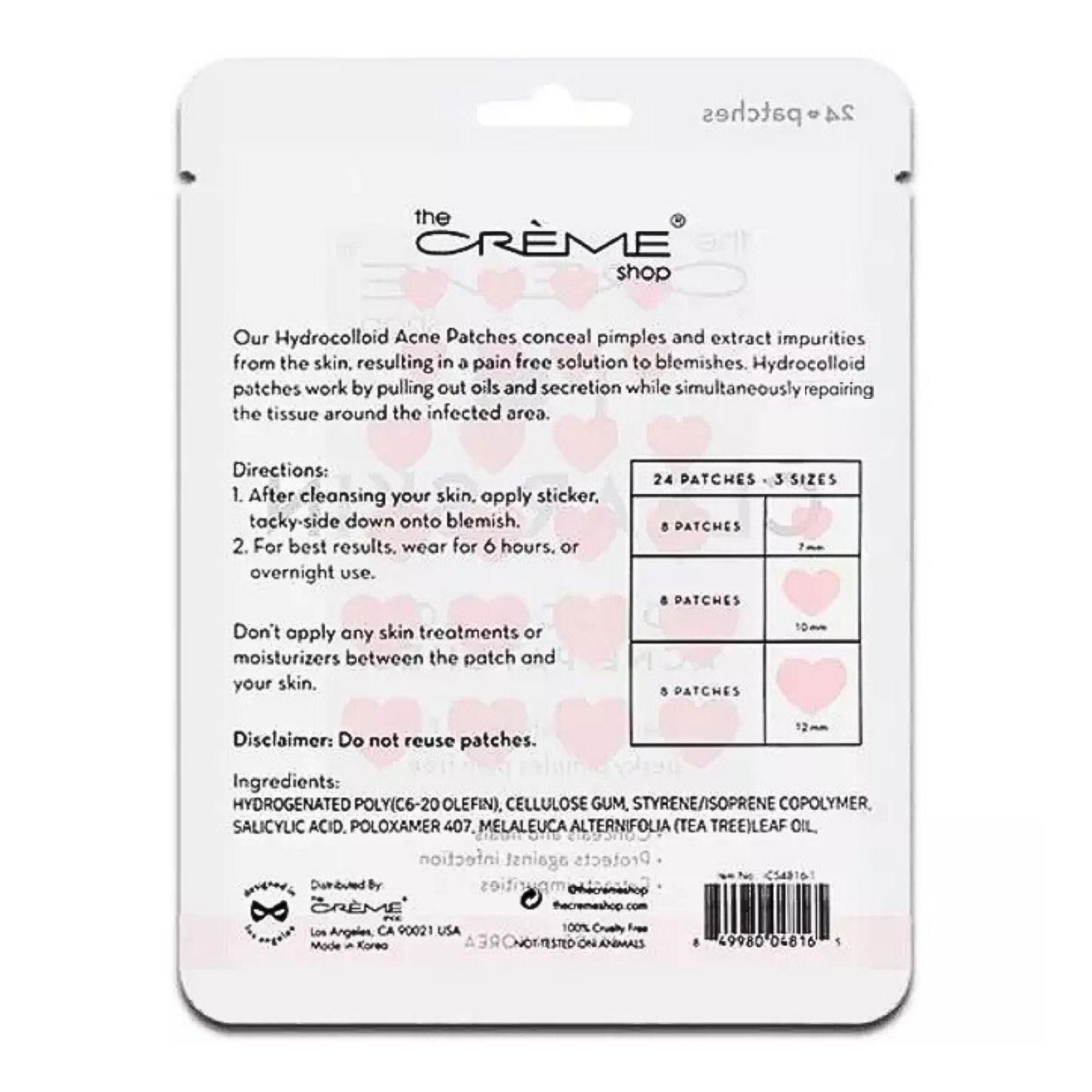The Crème Shop Heart Shape Clear Skin Hydrocolloid Dark Spot Acne Patches - Infused with Salicylic Acid + Witch Hazel | Adhesive patches that fight pesky pimples. (72 Patches / 3 Sizes)