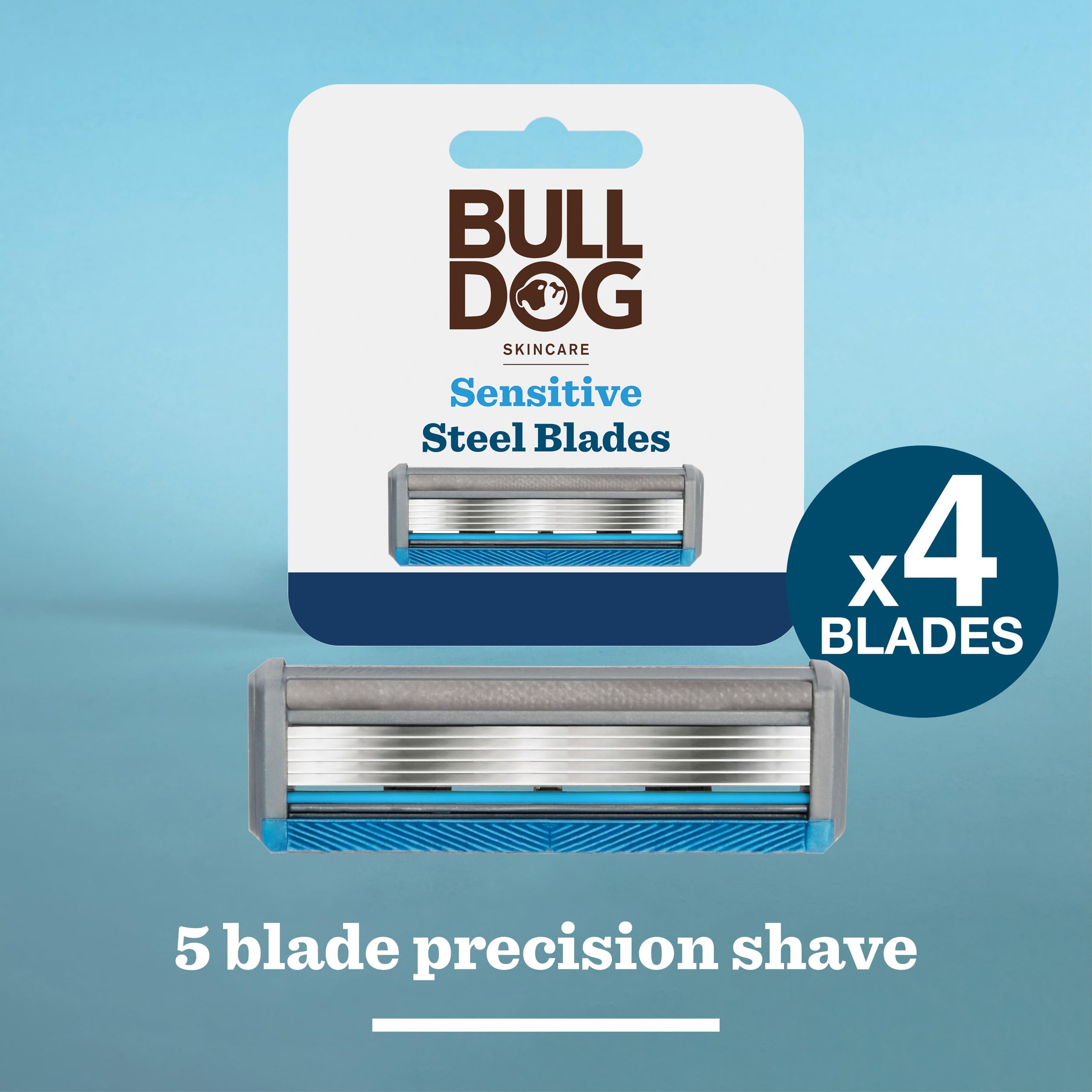 Bulldog Skincare - Sensitive Steel Blades - Men's Razor Blade Refills – Contains 4 Blade Heads