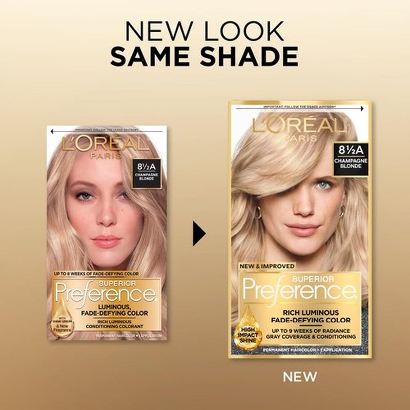 L'Oreal Paris Hair Color - Superior Preference Fade-Defying Permanent Dye | Champagne Blonde 8.5A, 1 Kit