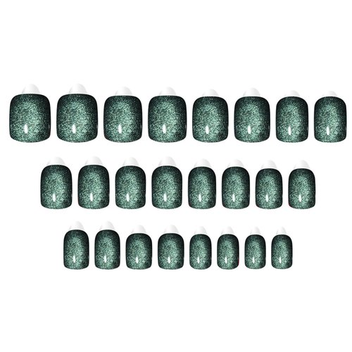 GXOIPNS Green Press on Nails Short Square, Gel Fake Nails with Glue Color Changing Cat Eye Acrylic Nails Glitter Full Cover Glue on Nails UV Finish Reusable Extra Short False Nails for Women 24 Pcs