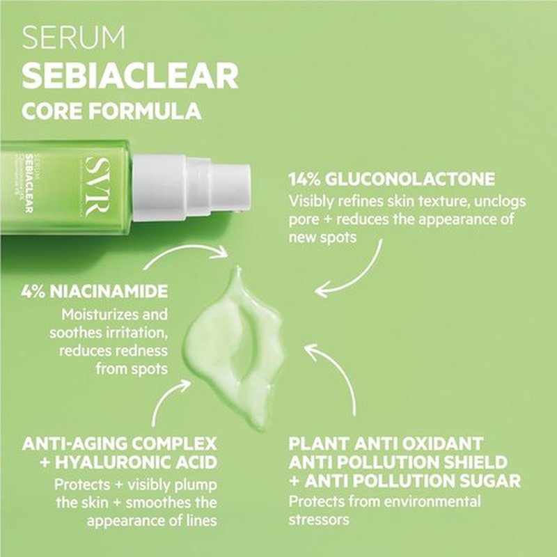 SVR Sebiaclear Face Serum - Retinol Alternative with Niacinamide & Hyaluronic Acid for Oily Skin | 1 fl. oz.