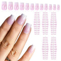 120Pcs Ombre White French Tip Press on Nail Medium Short Square Gradient Pink Fake Nails, Full Cover Glossy False Nails Acrylic Glue on Nailswith Adhesive Tabs for Kid Women Girls Finger Nails Design