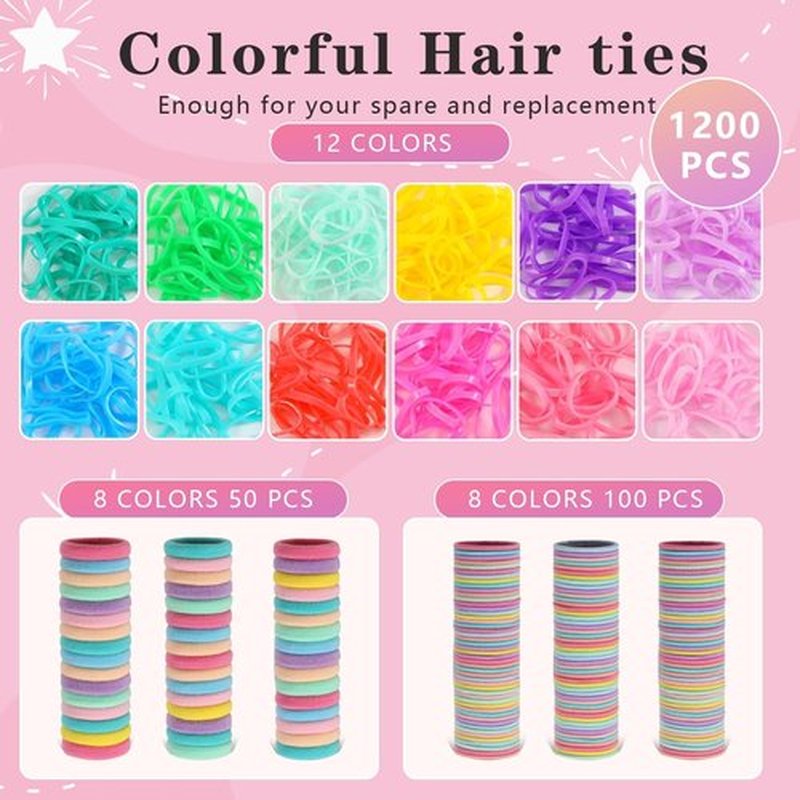 Hair Accessories for Girls, 1350P Colorful Hair Ties with 44P Hair Clips, Glitter Butterfly Hair Clips, Hair Wax Stick, Butterfly Hair Claws, Hair Barrettes with Comb Set&Organizer Box, Ideal Gifts