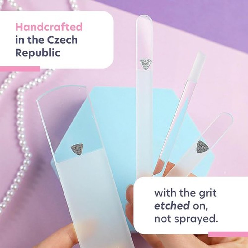 Bona Fide Beauty Nail Kit - Handmade Czech Glass | 4PC Gift Set for Teen Girls - Clear Color Essentials