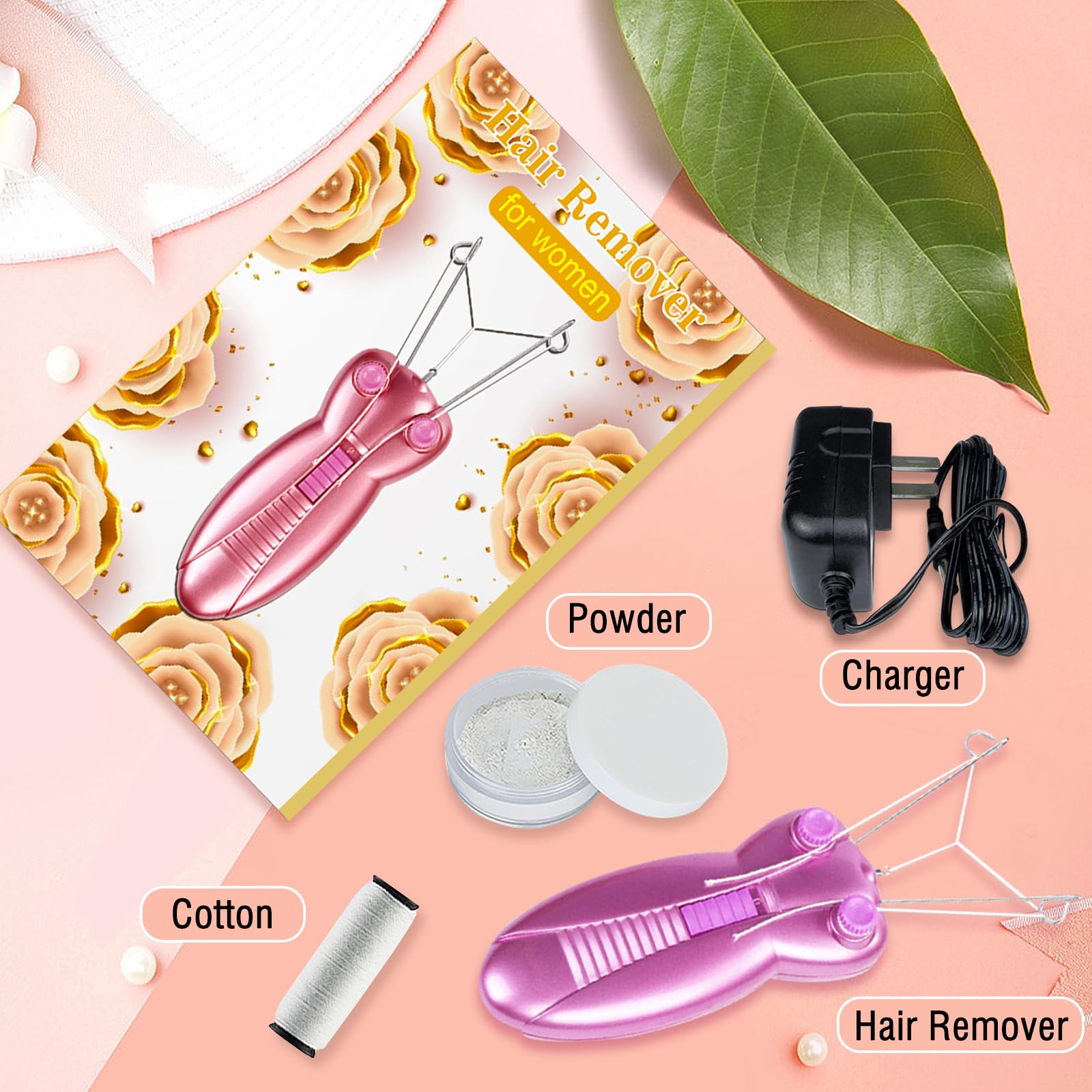 Electric Women Facial Hair Remover, EC VISION Ladies Beauty Epilator Trimmer Facial Cotton Threading Hair Shaver (Pink)