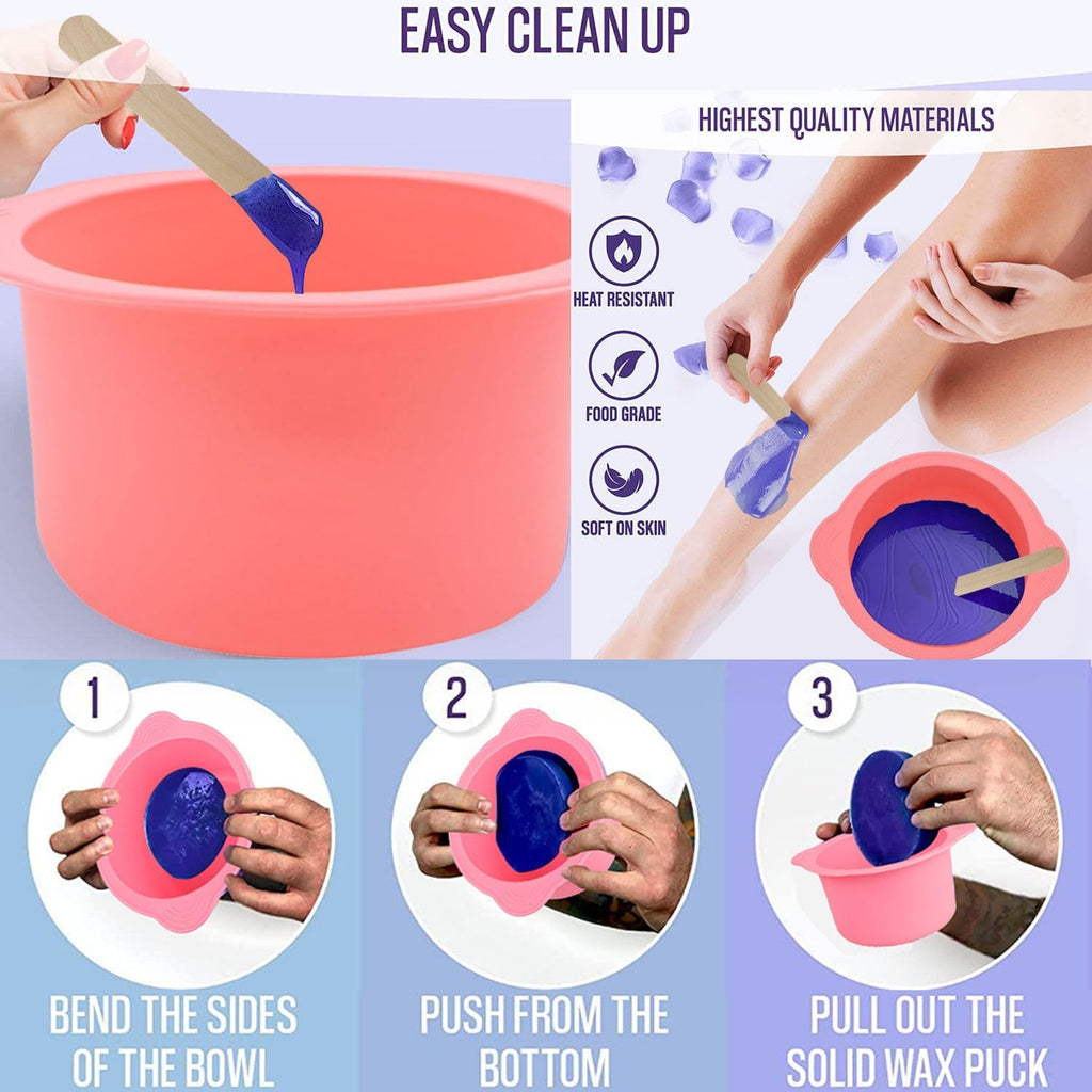 2pc Silicone Wax Warmer Liner, Silicone Wax Bowl for Wax Warmer, Non-Stick Wax Melt Warmer Wax Pot Replacement, Reusable Wax Melt Liner with 2Pcs Wax Spatula Sticks for Hair Removal (pink+purple)