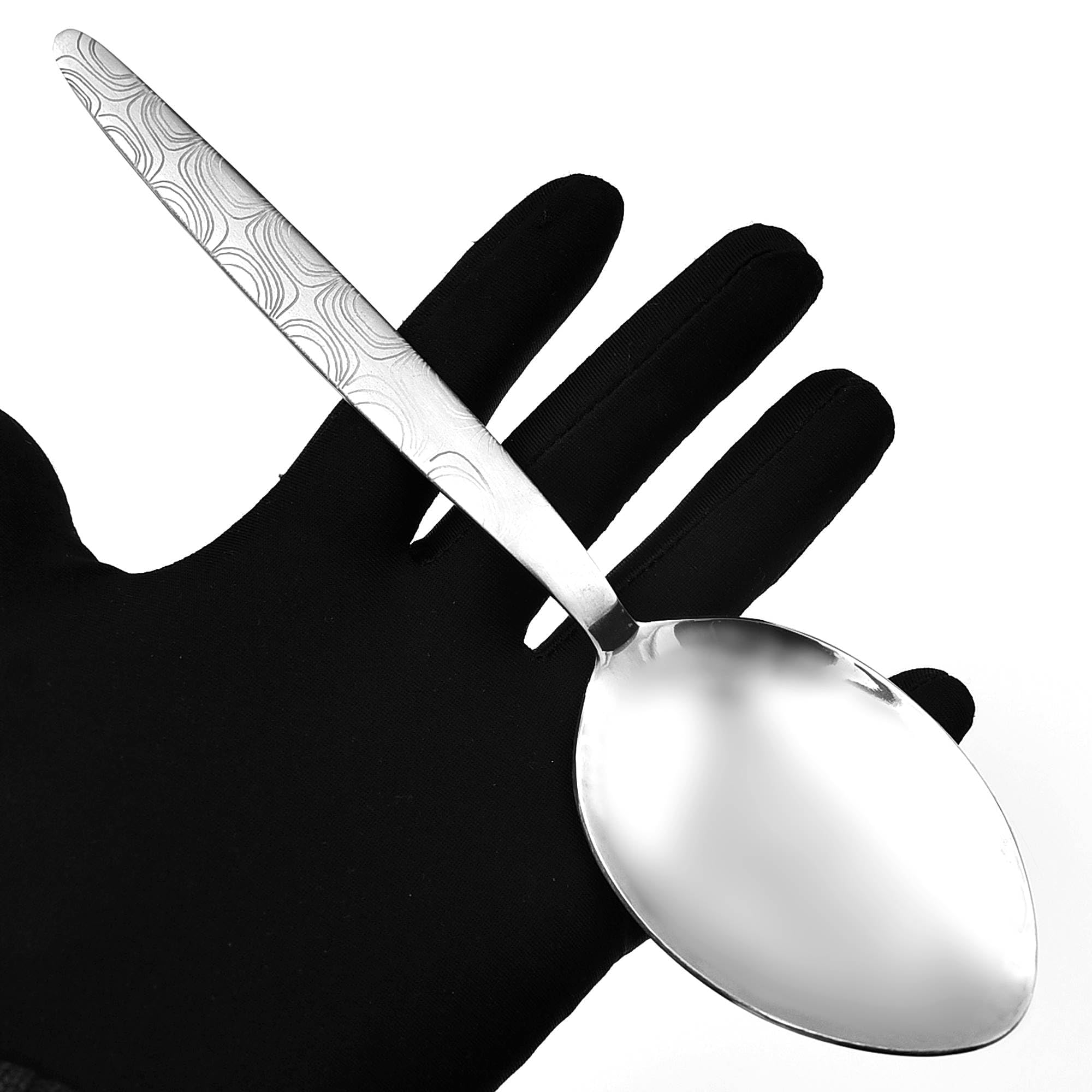 BNAZIND Kunz Special Edition Damascus Pattern Spoon | 18/10 Stainless Steel Plating 9 Inch Basting Quenelle Chef Cooking Utensils Dinner Serving Spoon