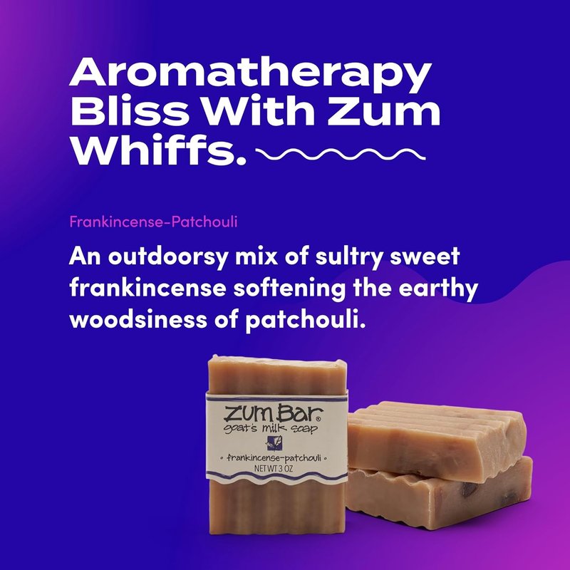 Zum Indigo Wild Goat's Milk Soap Bar - Nourishing Essential Oil Soap for Hands & Body - 3 oz - Frankincense Blend (3 Pack)