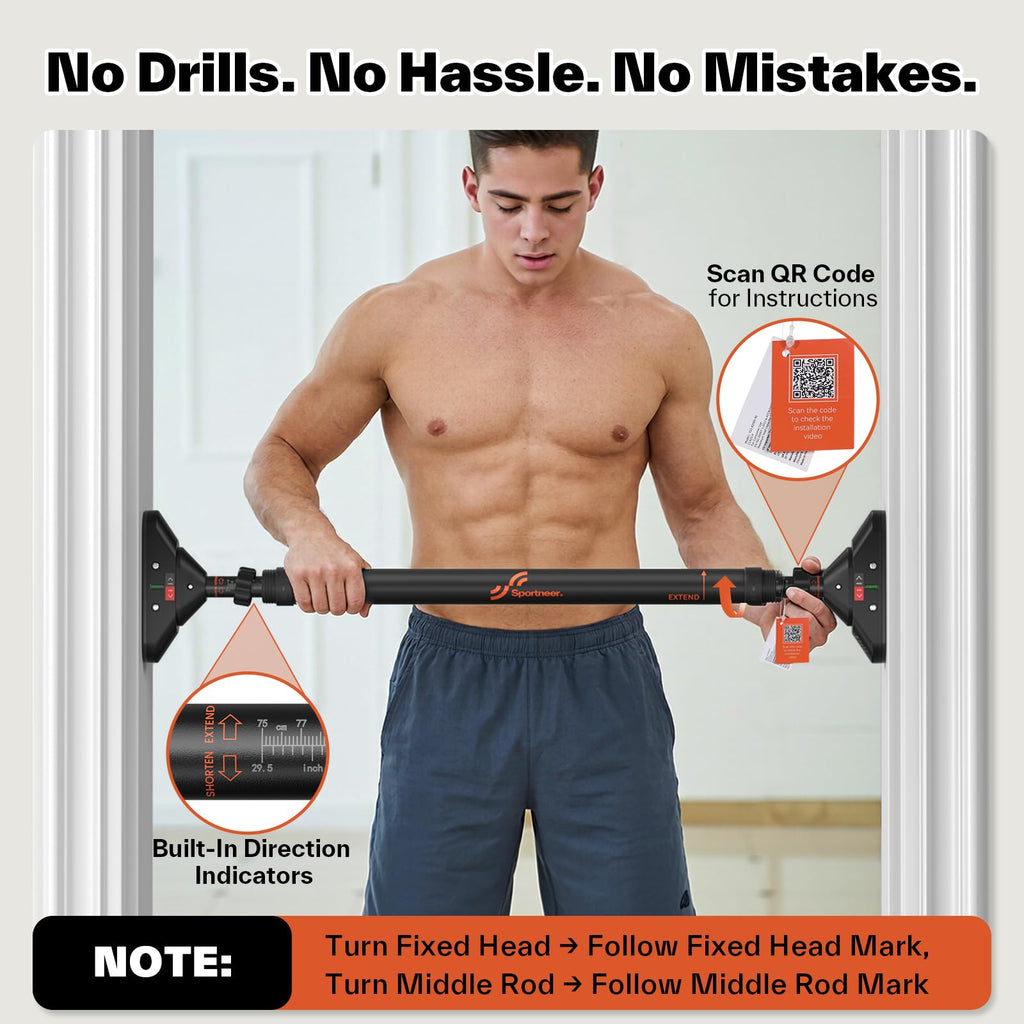 Sportneer Pull Up Bar for Doorway, No-Drill, 29.5-37 in, 440 lb