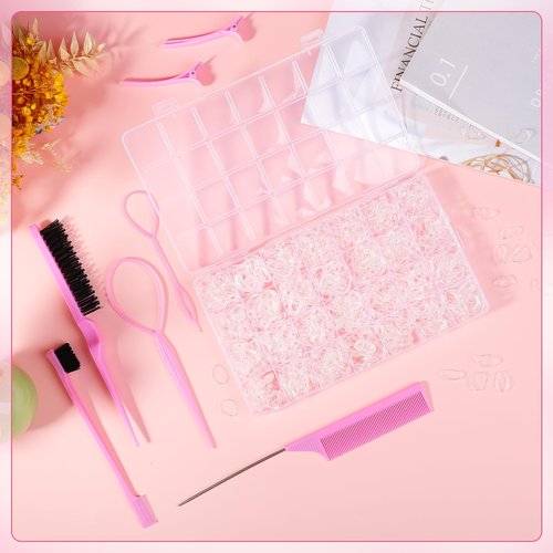 Clear Rubber Bands with 7 Hair Styling Tools, 1500 Pcs Elastic Ties Small Rubber Bands Baby Toddler Hair Ties for Girls Christmas Gifts