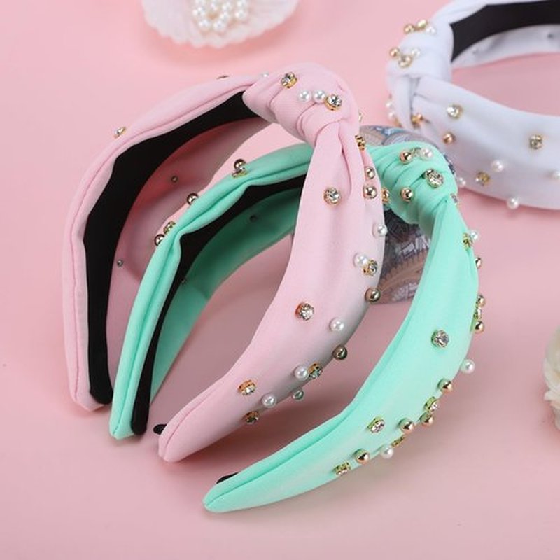 Santoddle 3Pcs Knot Headband for Women Pearl Knotted Head Bands Non Slip Wide Head Band Fashion Head Bands Knot Headband for Women