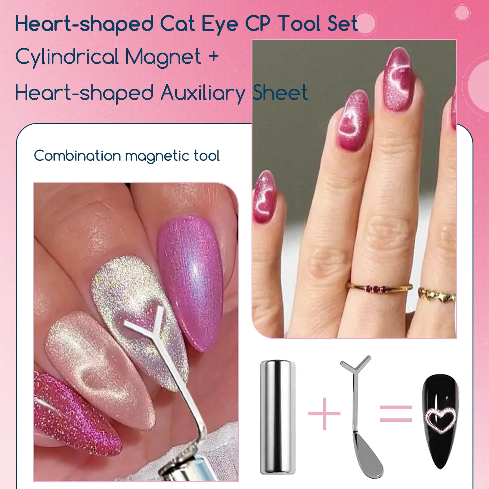 XEAOHESY 6 Pieces Cat Eye Magnet for Nails Multi-Functional 3-in-1 Nail Magnets Y-Shaped Metal Brackets for Heart Effect Heart Magnet for Nails Flower Cat Eye Magnetic Pen for Cat Eye Gel Nail Polish