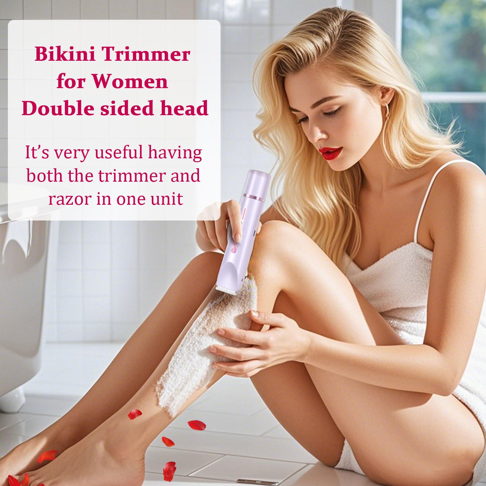 RIYUETAN Bikini Trimmer for Women Electric Razors for Women, Double Head Dual Purpose Hair Trimmer Ipx7 Waterproof Wet & Dry Use,Womens Electric Shaver for Legs Underarm (Pink) (Purple)