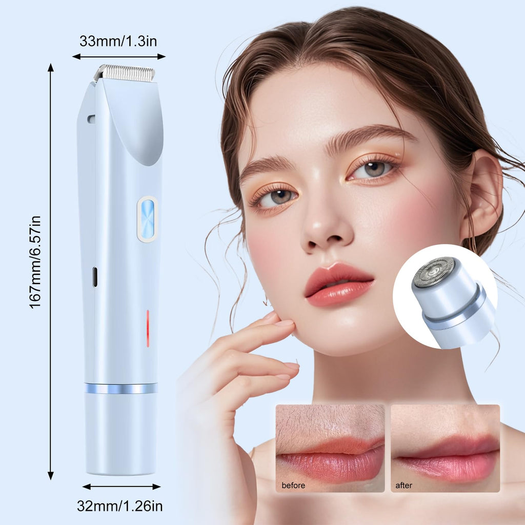 Dermave Bikini Shaver,Bikini Trimmer for Women,2 in 1 Dual Head Waterproof & Painless Electric Razors for Pubic Hair(Blue)
