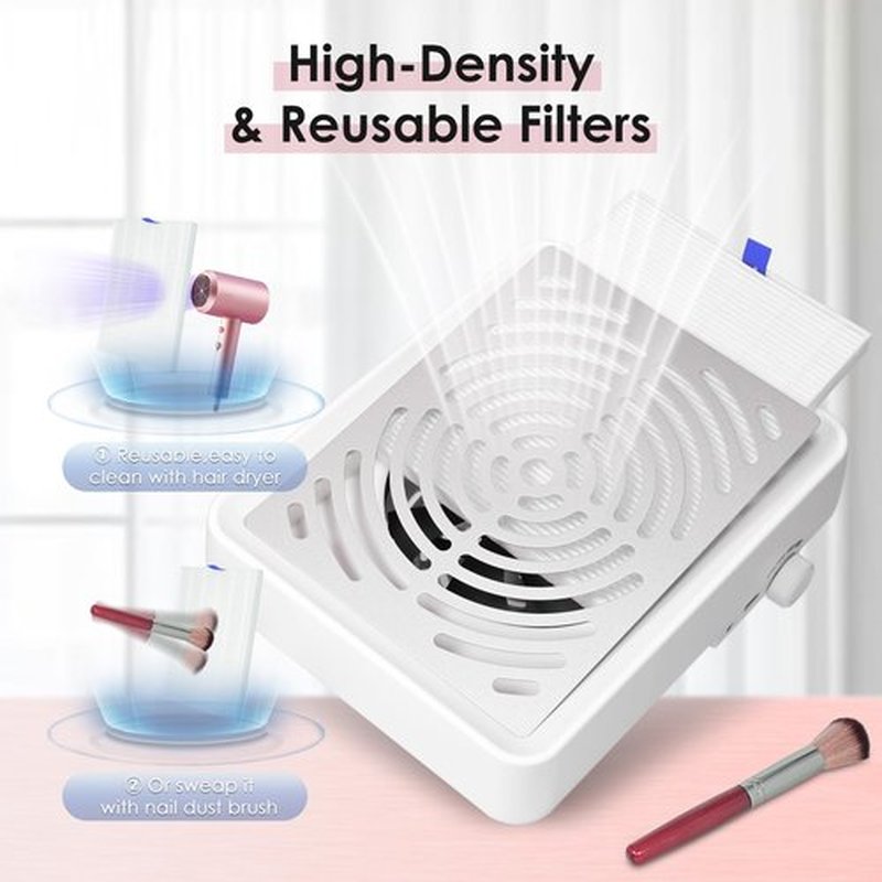 Rolokit Nail Dust Collector with Lamp&50pcs Disposable Filter&Dusting Brush, Electric Nail Vacuum Cleaner Dust Fan Suction Machine for Manicure Acrylic Gel Nails Polishing, Low Noise,Salon Home