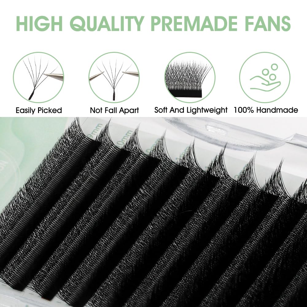 NATUHANA Eyelash Extensions 0.07 D Curl 8-14mm W Shaped Clover Classic Easy Fan Permanent Volume Lash Extensions Automatic Blooming Flower Lash,Professional Supplies for Lash Techs(6D,0.07-D,8-14 Mix)