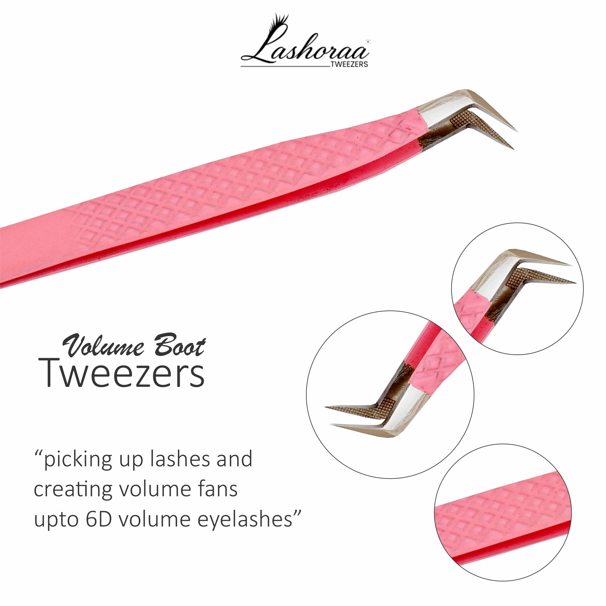 LASHORAA Lash Tweezers Set for Eyelash Extensions - 3 Piece Precision Fiber Tip Diamond Grip, Volume, L-Shape Boot, 90 Degree Tweezers - Includes Leather Case for Classic Lashes & Premade Fans