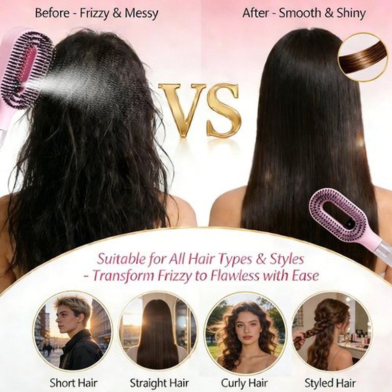 Hair Brush with Water Spray Mister - 2-in-1 Detangling Brush with Built-in Fine Mist, Portable Wet & Dry Styling Tool for Smooth, Frizz-Free Hair - Quick Refresh for Women & Girls On-The-Go(2pcs pink)