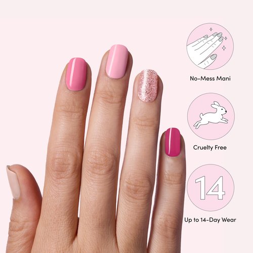 Dashing Diva Gloss Nail Strips 5-in-1 Kit - Best of Pinks - UV Free, Chip Resistant, Long Lasting Gel Nail Stickers - Contains 110 wraps, 5 prep pads, 2 nail files