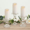 Efavormart Glass Pillar Candle Holders Set - Premium Clear Design with Round Tray | 3.5", 4.5", 5.5" Sizes