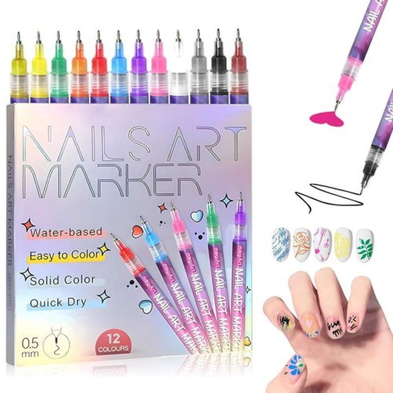 12 Colors Nail Art Pens Set, 2025 New Nail Art Markers for Gel Nails, Nail Point Graffiti Dotting Pen Drawing Painting for DIY Nail Art Beauty Adorn Manicure Tools