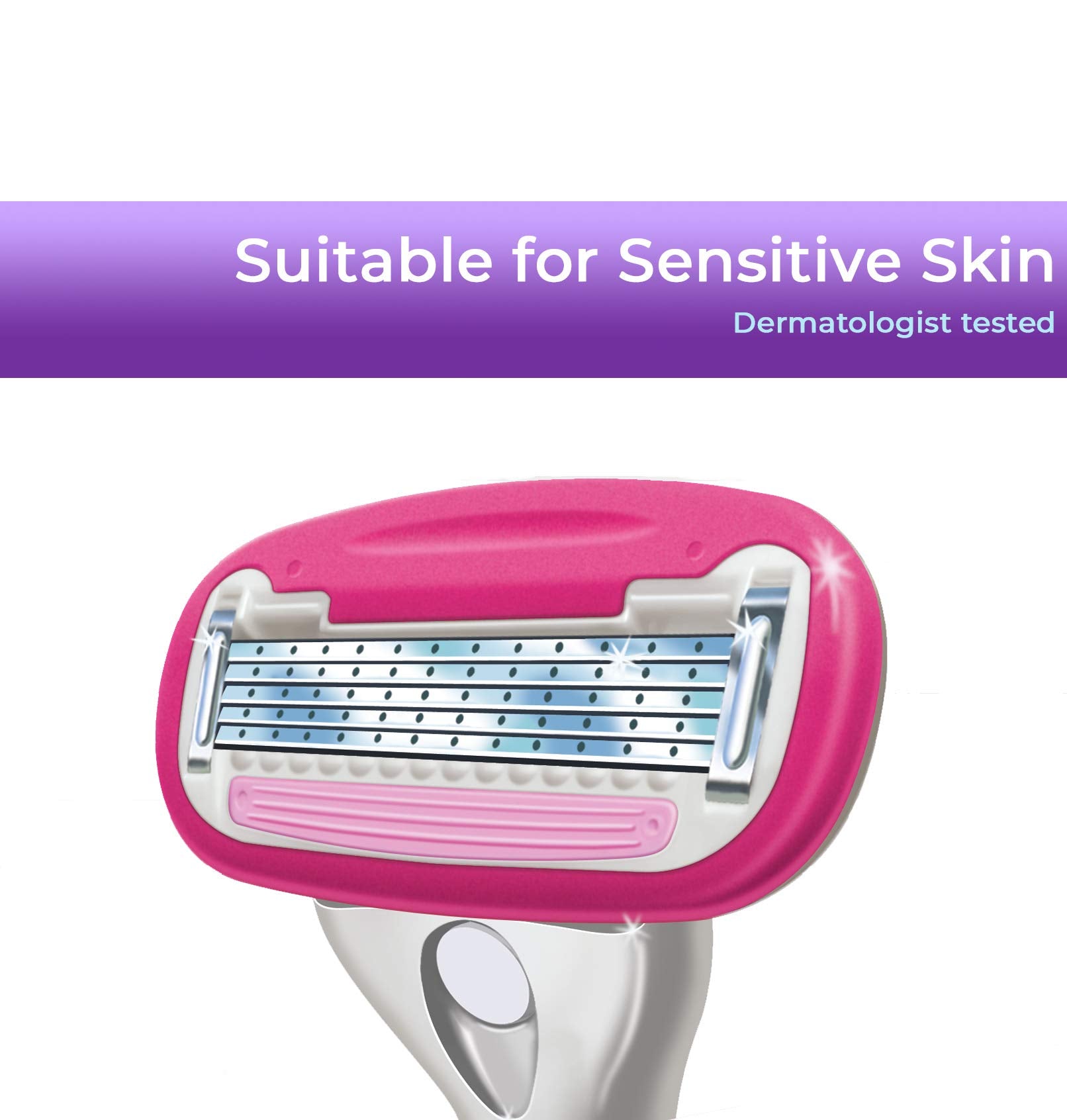 Personna Women's 5 Blade Razor System - Women's Shaving Razors - Razor Handle with 12 Replacement Cartridges Pink